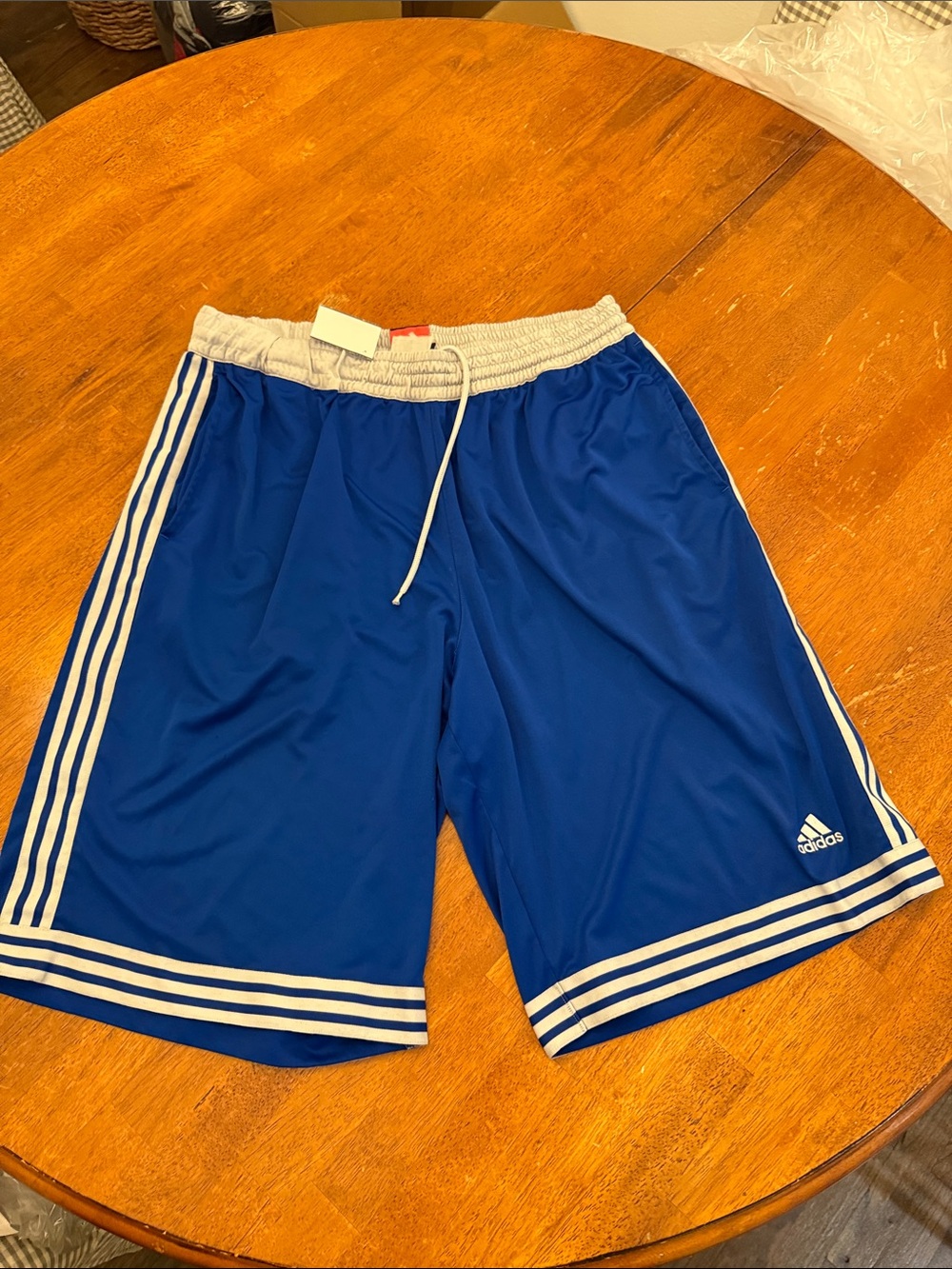 adidas Men’s Royal Blue Athletic Shorts with White Stripes Large